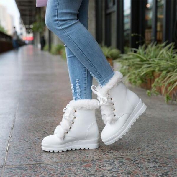 Veooy Warm Furry Hidden Wedge Heels Snow Boots