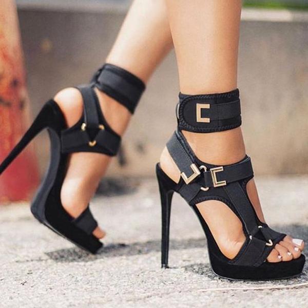 Veooy Stylish Buckle Ankle-wrap High Heels