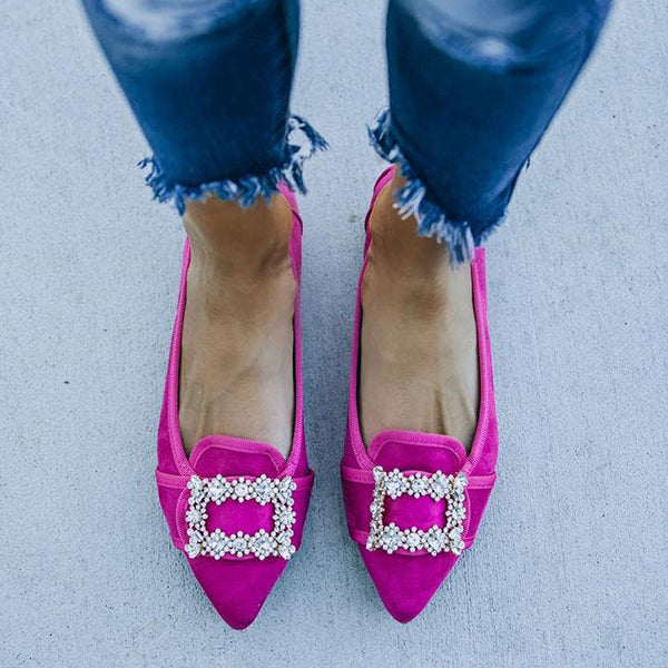 Veooy Pointed Toe Vanderpump Embellished Faux Suede Flats