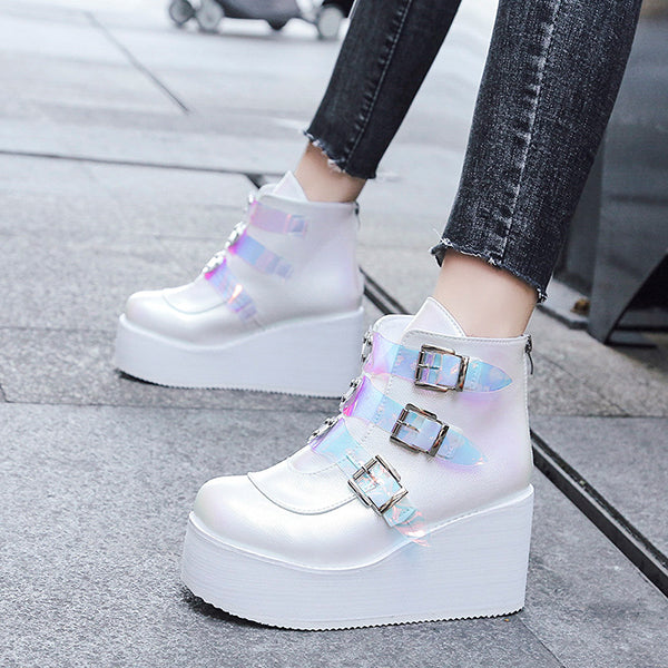 Veooy Casual Punk Platform Thick Heel Buckle Strap Boots