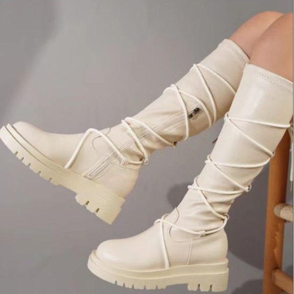 Veooy Tie Leg Non-slip Mid-calf Boots