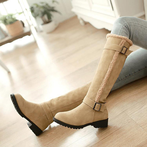 Veooy Warm Knee High Snow Boots Winter Fur Lined Riding Boots