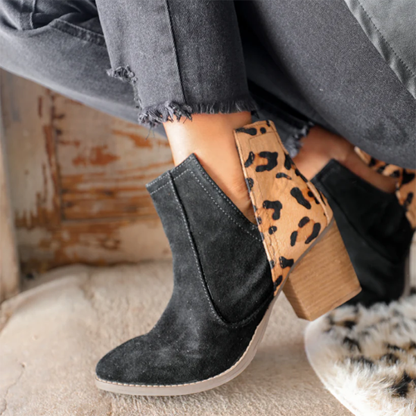 Veooy Slip On Cutout Ankle Boots Chunky Stacked Heel Western Booties