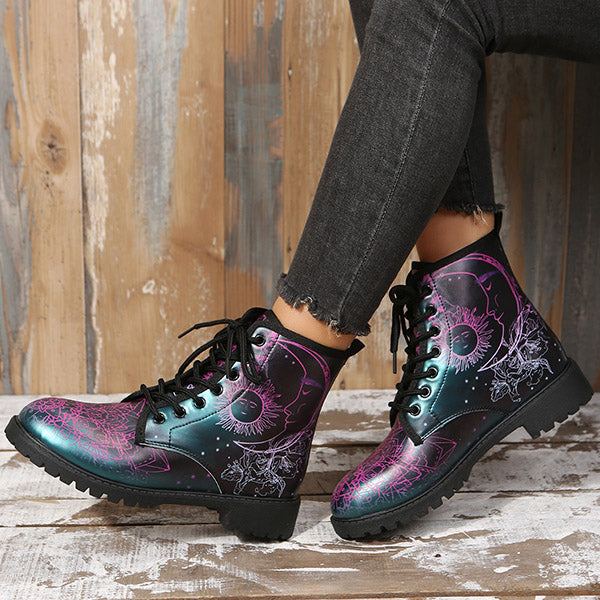 Veooy Stylish Multicolor Print Lace-up Martin Boots