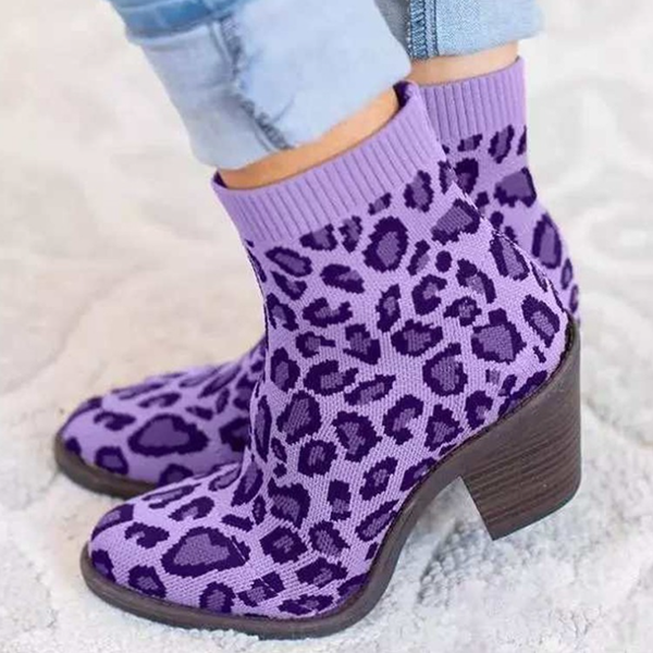 Veooy Knitted Chunky Block Heel Sock Booties Stretch Ankle Boots