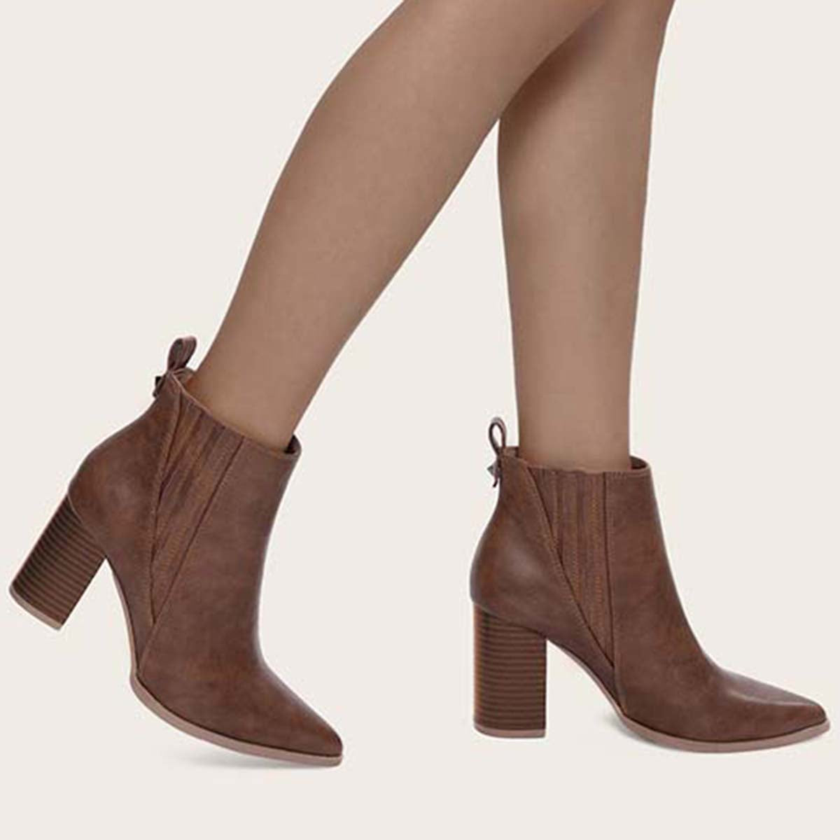 Veooy Women Chunky High Heel Ankle Boots Slip On Dress Booties