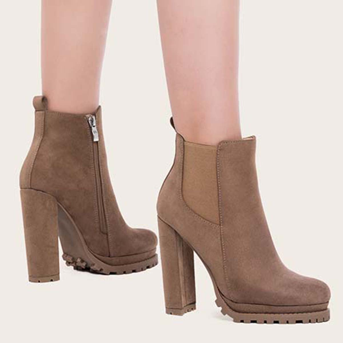Veooy Platform Chelsea Ankle Boots Side Zipper Chunky High Heel Booties