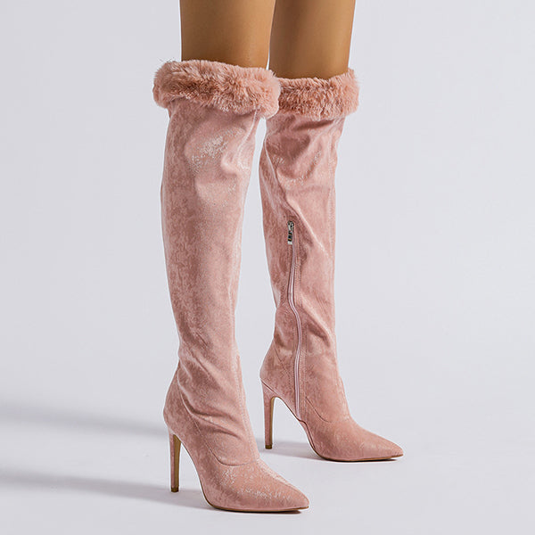 Veooy Elegant Pointed Toe High Heeled Suede Knee High Boots