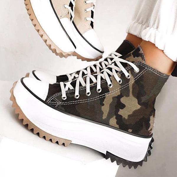 Veooy Women Platform Canvas Lace-Up Sneakers