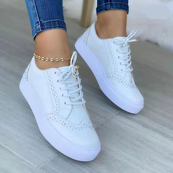 Veooy Women Round Toe Platform Lace-up Casual Shoes