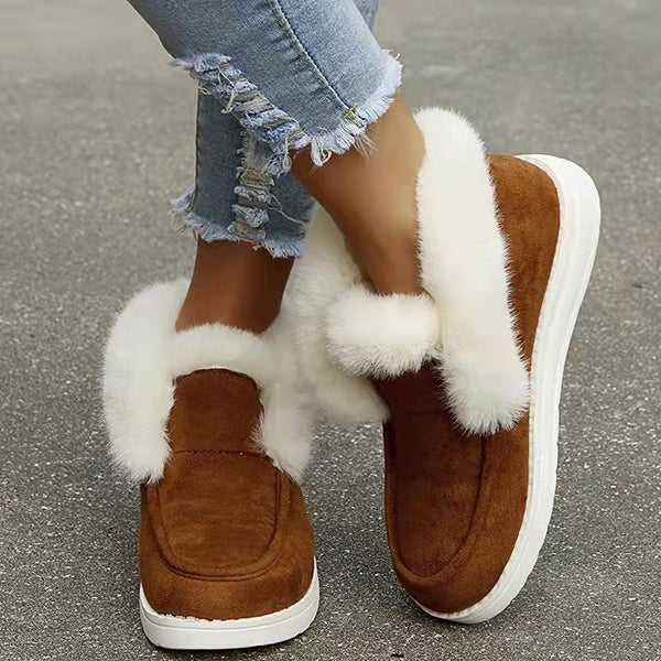 Veooy Warm Round Toe Flat Fluffy Snow Boots