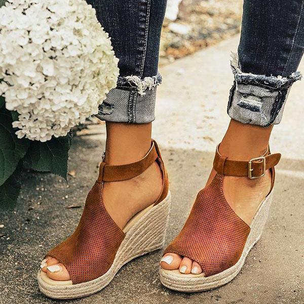 Veooy Chic Espadrille Wedges Adjustable Buckle Sandals on Luulla