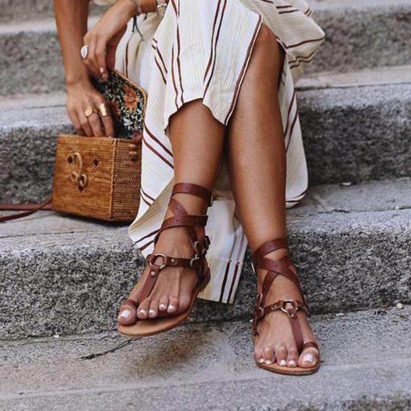 Veooy Ankle Strap Flat Heel Strappy Comfortable Sandals