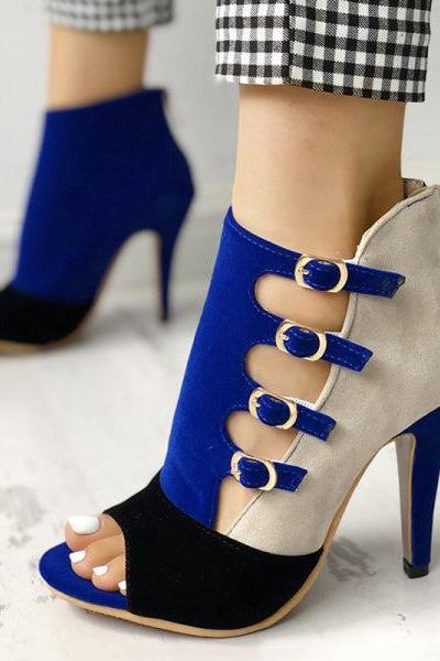 Veooy Hollow Out Buckled High Heels