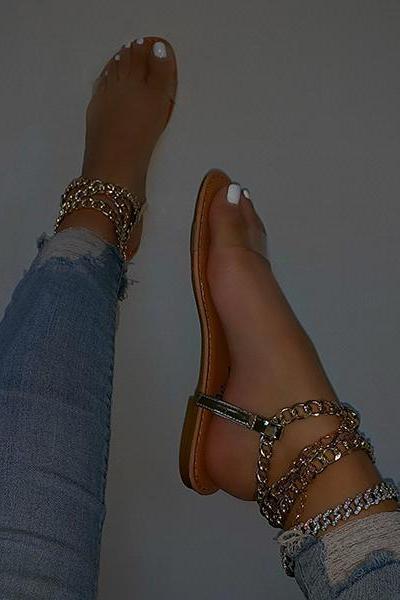 Veooy Clear Straps Chain Sandals