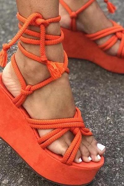 Veooy Solid Velvet Ankle Strap Platform Sandals