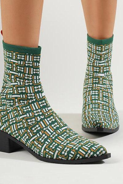 Veooy Chic Block Heeled Stretch Sock Boots