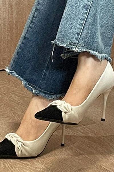 Veooy Vintage Stitching Point Toe Stilettos High Heels
