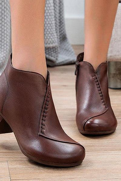 Veooy Round Toe Chunky Heeled Solid Color Ankle Boots