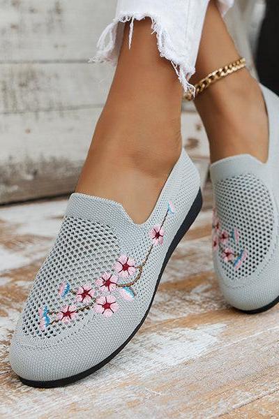 Veooy Casual Knit Breathable Embroidered Flats