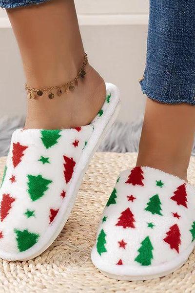 Veooy Christmas Warm Fuzzy Flat Slippers