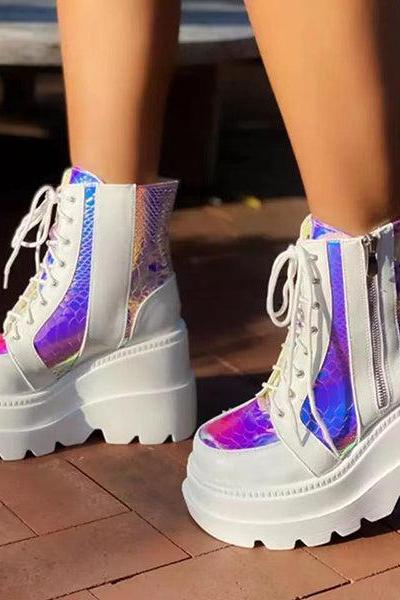 Veooy Fashion Multicolor Zip Platform Wedge Boots