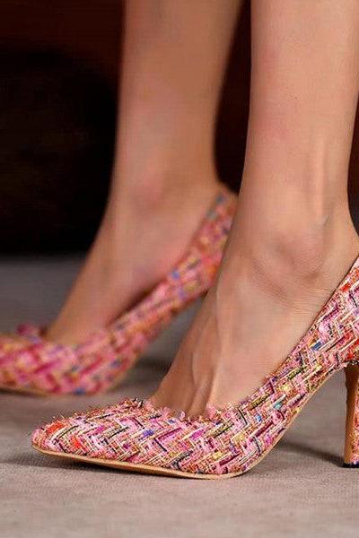 Veooy Multi-color Pointed Toe Tweed High Stiletto Heels