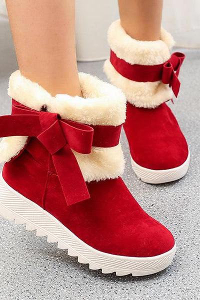 Veooy Thick Warm Cotton Butterfly Knot Snow Boots