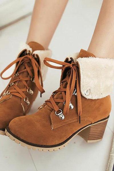 Veooy Wedge Faux Suede Zipper Stacked Snow Ankle Boots