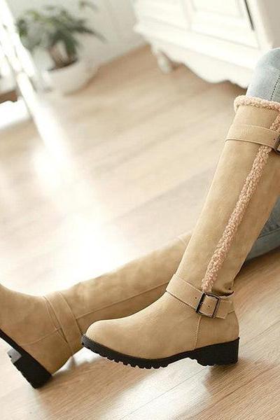 Veooy Warm Knee High Snow Boots Winter Fur Lined Riding Boots