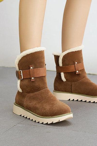 Veooy Warm Non Slip Ankle Snow Boots Winter Fur Lining Booties