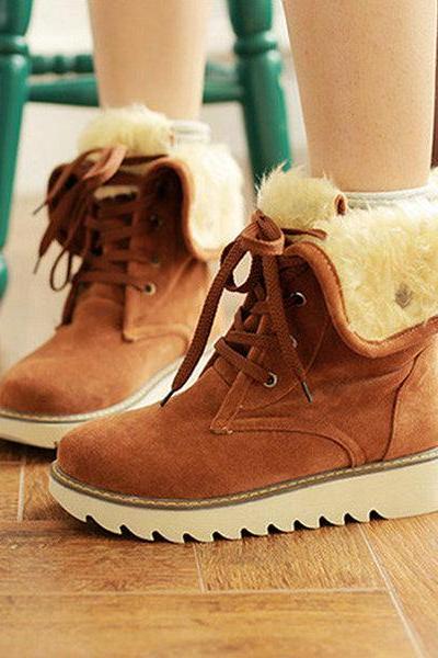 Veooy Non Slip Ankle Snow Booties Faux Fur Mid Calf Warm Boots