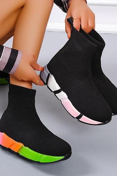 Veooy Casual Knit Multicolor Sole Pull-on Boots