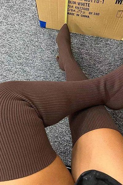 Veooy Pointed Toe High Heeled Pull-on Thigh Boots