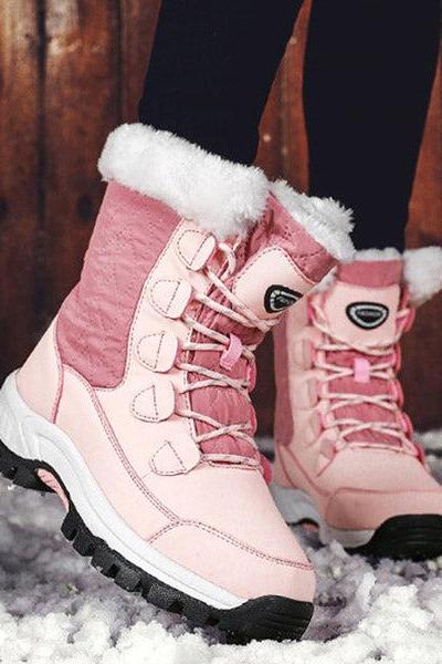 Veooy Winter Furry Warm Lace-up Snow Boots