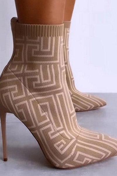 Veooy Geometric Slip-on Pointed Toe Stiletto Heel Cotton Boots