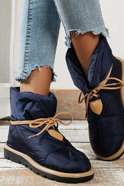 Veooy Soft Warm Lace-up Flat Snow Boots