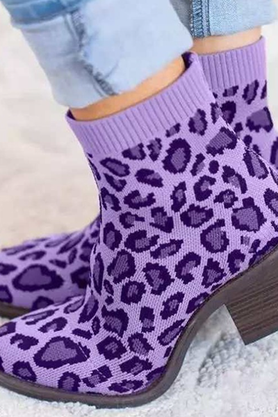 Veooy Knitted Chunky Block Heel Sock Booties Stretch Ankle Boots