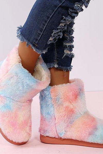 Veooy Furry Warm Snow Boots Winter Ankle Boot Flat Indoor Shoes