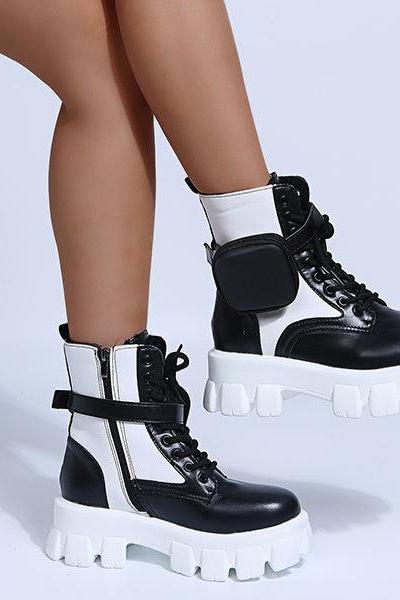 Veooy Chunky Platform Combat Ankle Boots Goth Lug Sole Booties
