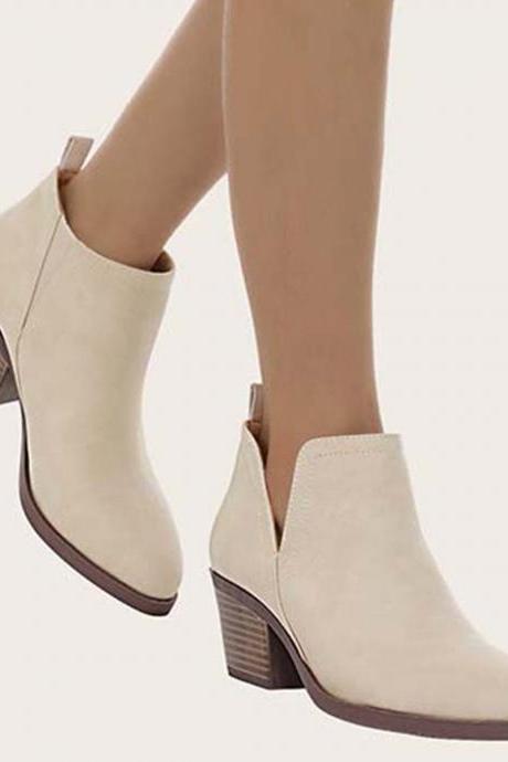 Veooy Cutout Ankle Boots Slip On Chunky Heel Western Booties