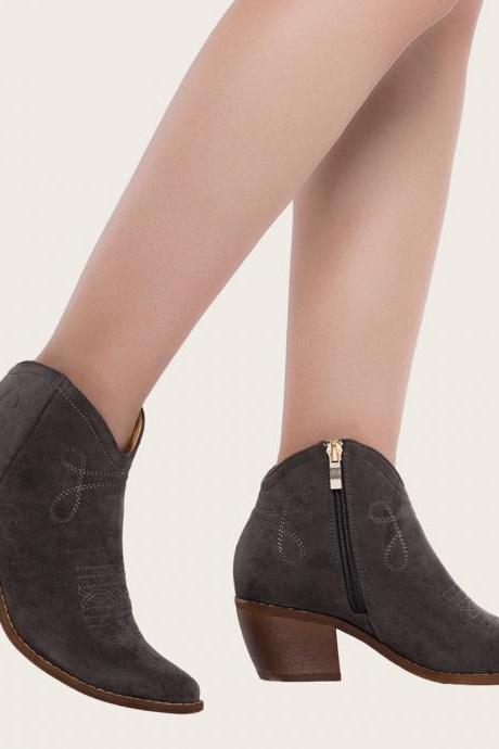 Veooy Pointed Toe Western Cowgirl Boots Chunky Heel Ankle Booties
