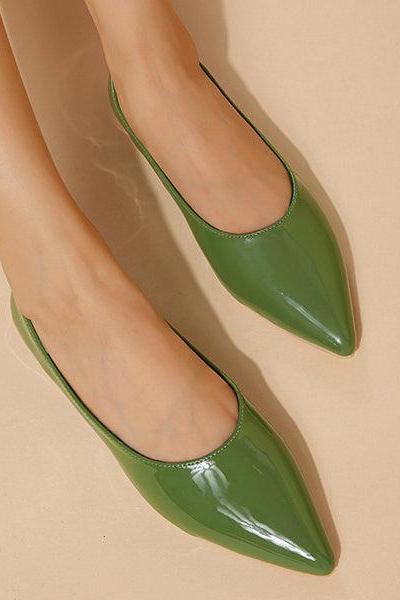 Veooy Pointed Toe Patent Slip-on Flats