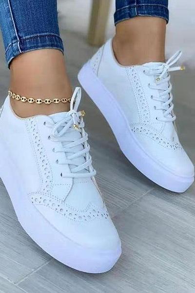 Veooy Women Round Toe Platform Lace-Up Casual Shoes