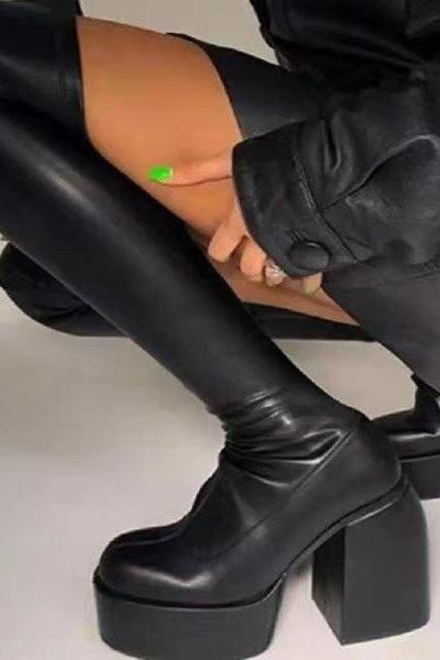 Veooy Black Platform High-heeled Over-the-knee/mid-calf/short Boots