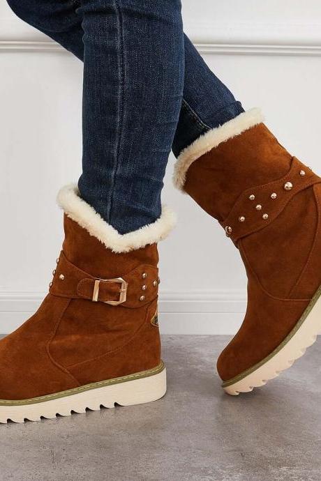 Veooy Non Slip Snow Ankle Boots Warm Fur Lined Slip On Booties