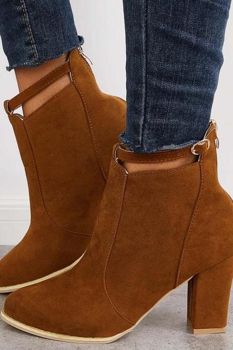 Veooy Suede Chunky Heel Ankle Boots Back Zipper Dress Booties