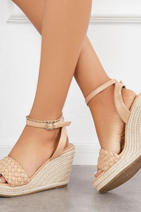 Veooy Open Toe Espadrille Wedges Braided Vamp Ankle Strap Sandals