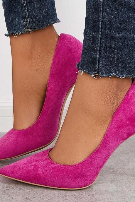 Veooy Classic Suede Pointed Toe Dress Pumps Stiletto High Heels