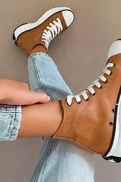 Veooy Non-Slip Sole High Top Lace Up Boots